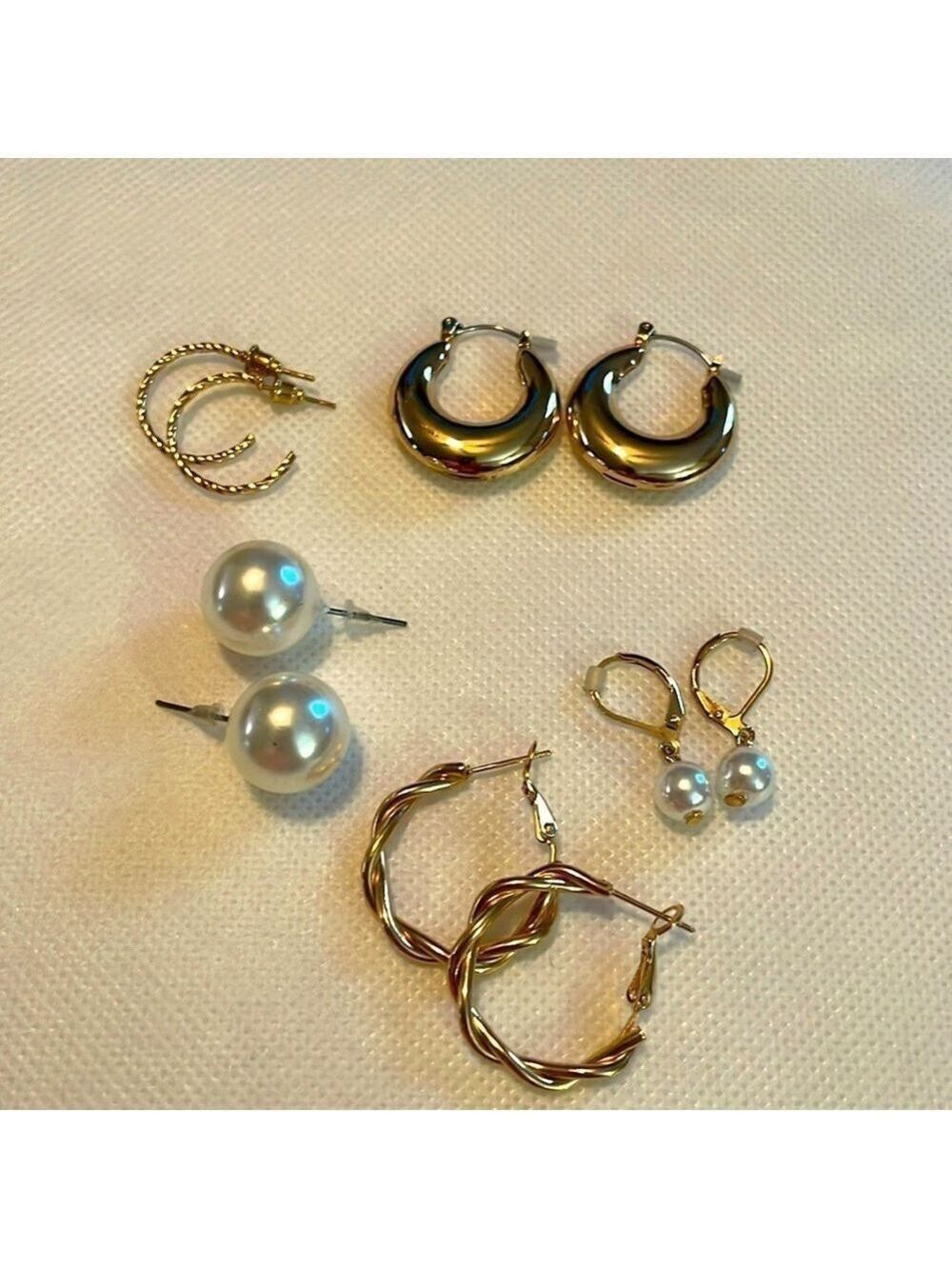 5 Pair Earring Set - Goldtone & Silvertone - Studs, Dangles & Hoops NWOT